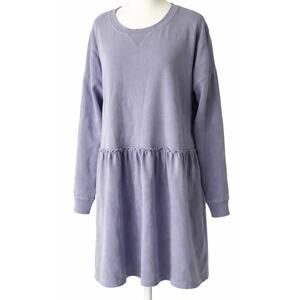 Woolworths Babydoll Sweatshirt Dress XL Purple Ruffle Tunic L/S Cozy Cotton